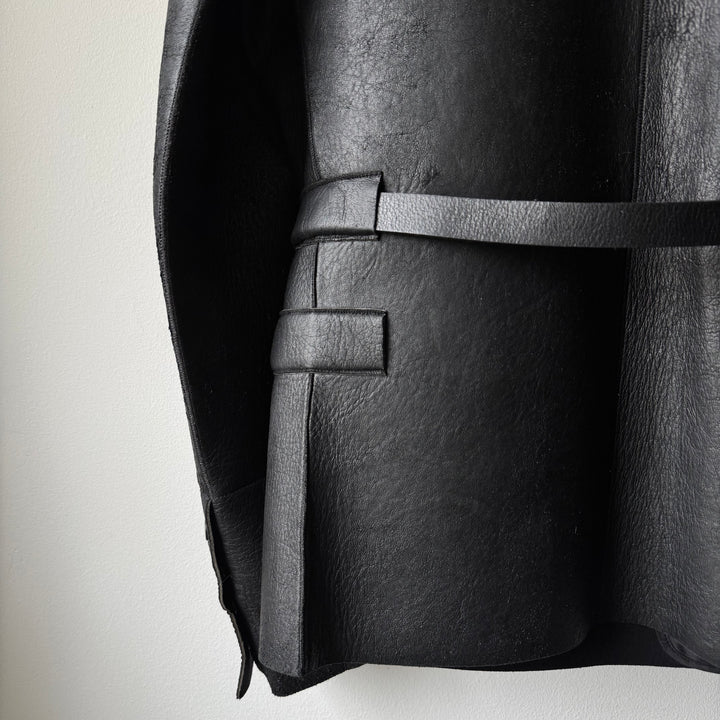 Rick Owens FW2010 Black Neoprene Padded Blistered Lamb Leather Belted Jacket Coat