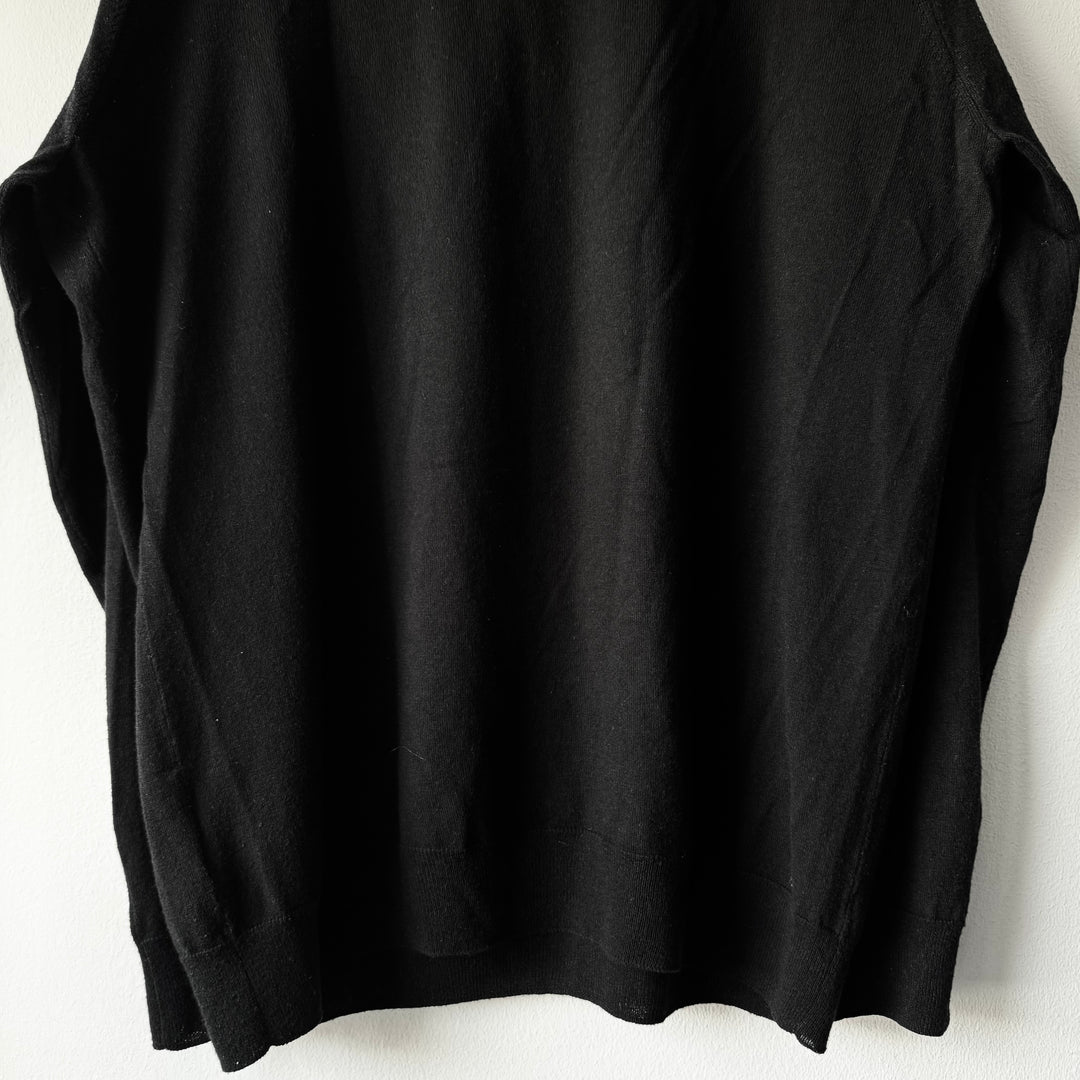AW2015 Maison Margiela Black Cotton V-Neck Pullover Elbow Patch Knit Sweater