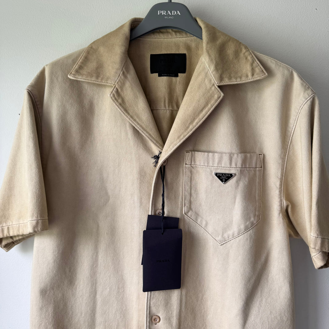 Prada SS2025 Short-Sleeved Bull Denim Bowling Shirt