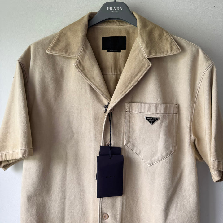 Prada SS2025 Short-Sleeved Bull Denim Bowling Shirt