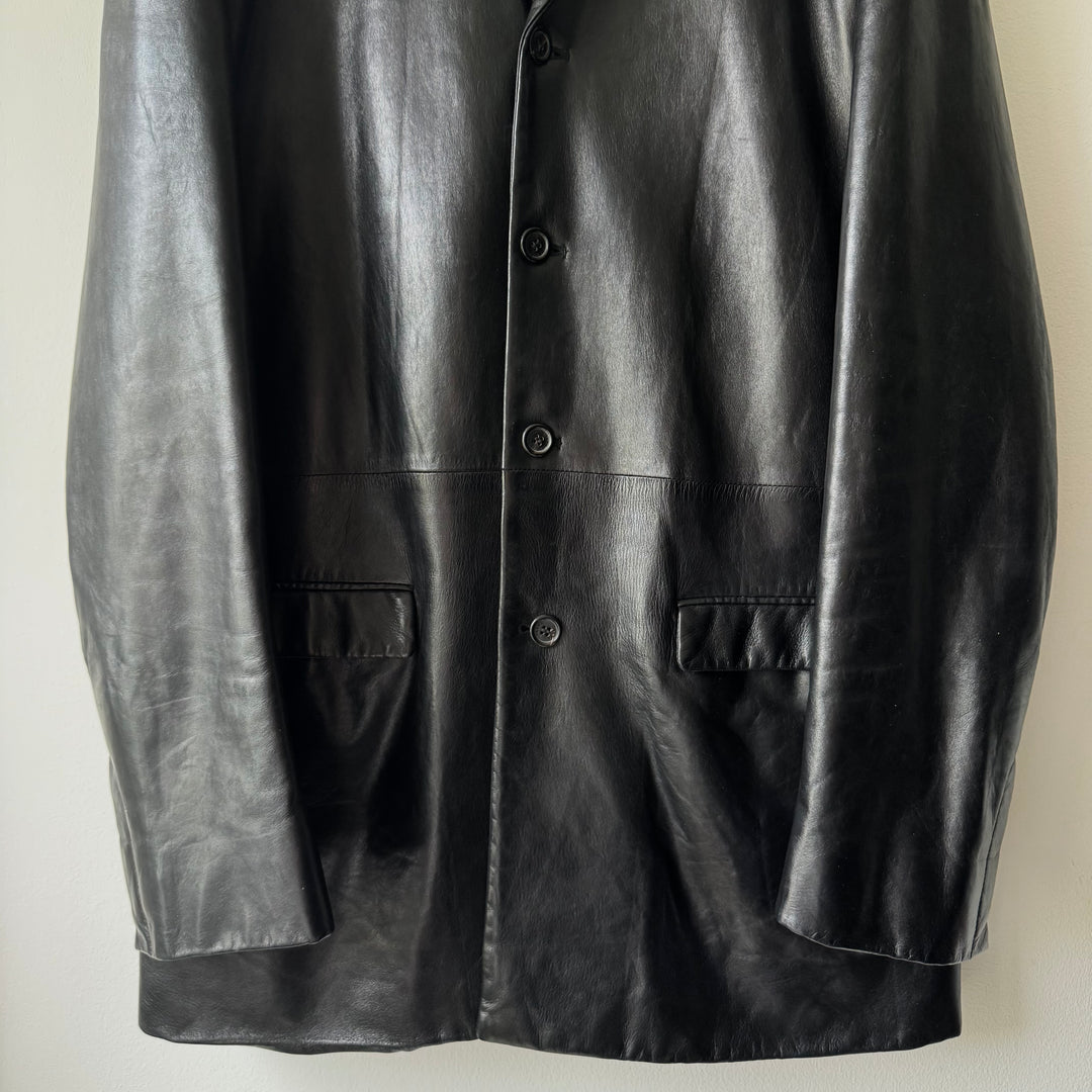 Prada FW1998 Black Lamb Leather Button-Up Overcoat Jacket