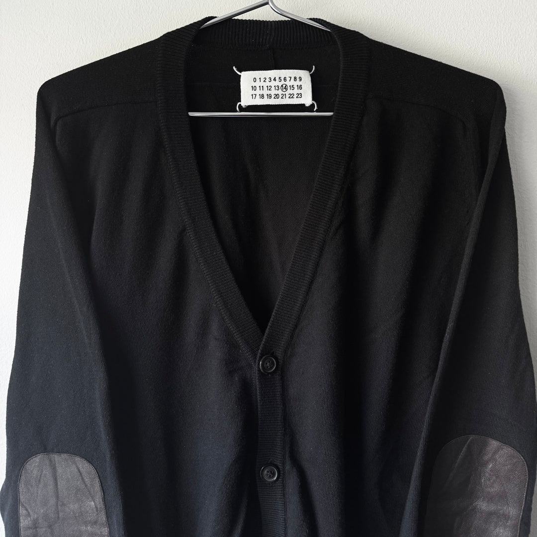 SS2011 Maison Martin Margiela Black Cotton Knit Elbow Patch Button-Up Cardigan