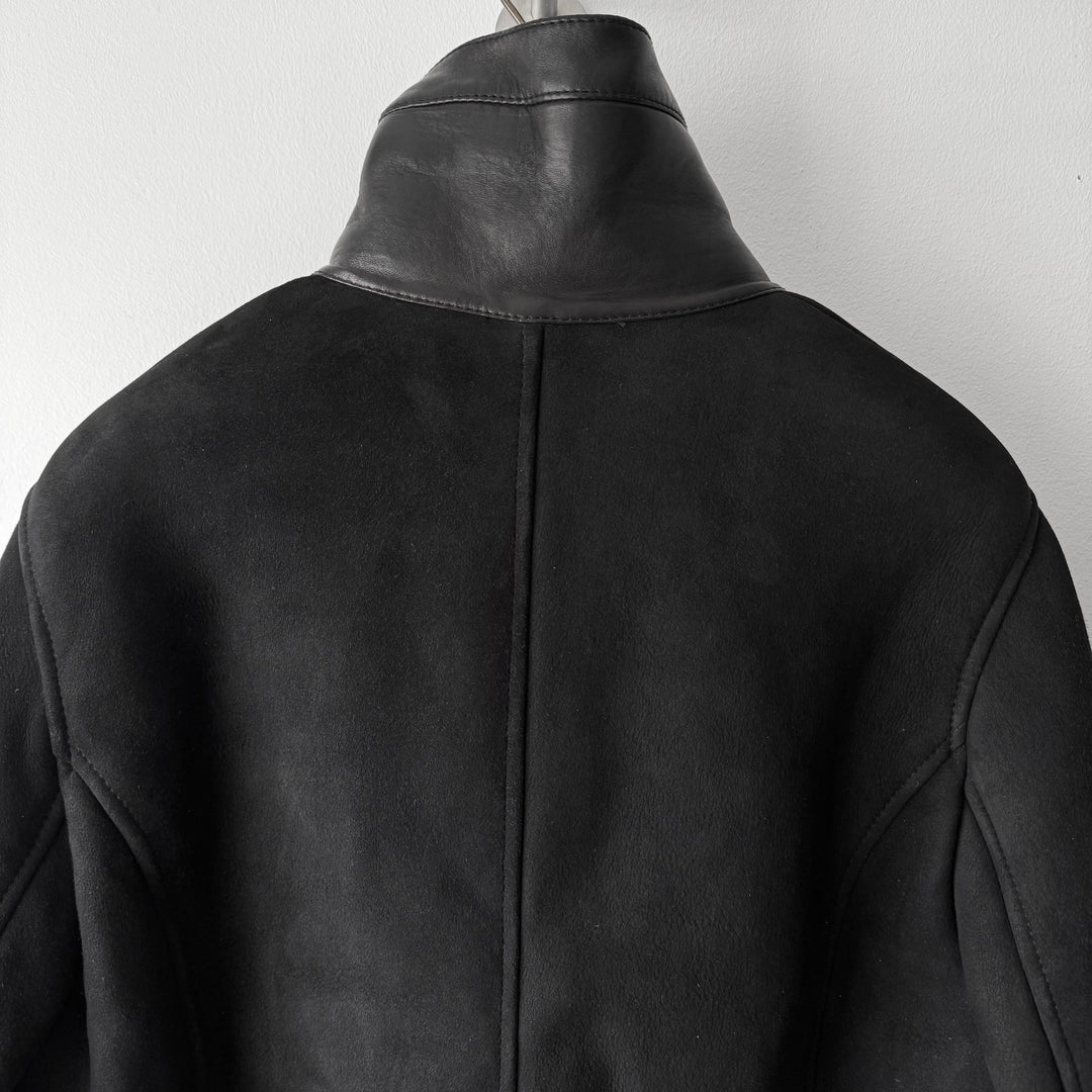 Gucci By Tom Ford FW2000 Black Suede/Leather Shearling High Neck Cropped Biker Jacket