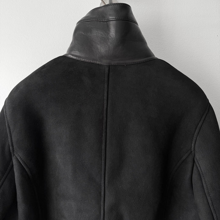 Gucci By Tom Ford FW2000 Black Suede/Leather Shearling High Neck Cropped Biker Jacket