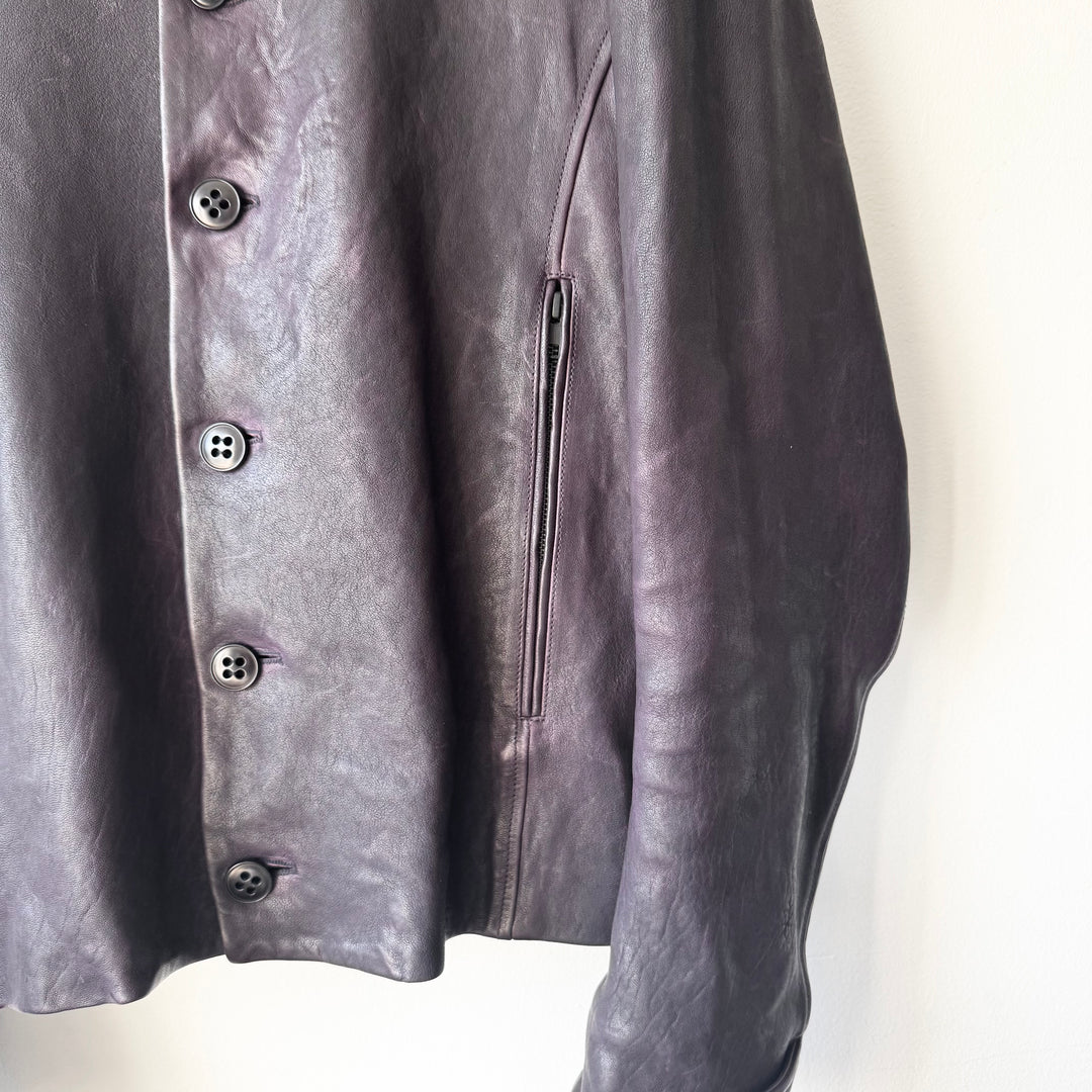 Ann Demeulemeester FW2013 Eggplant Purple High-Neck Leather Jacket
