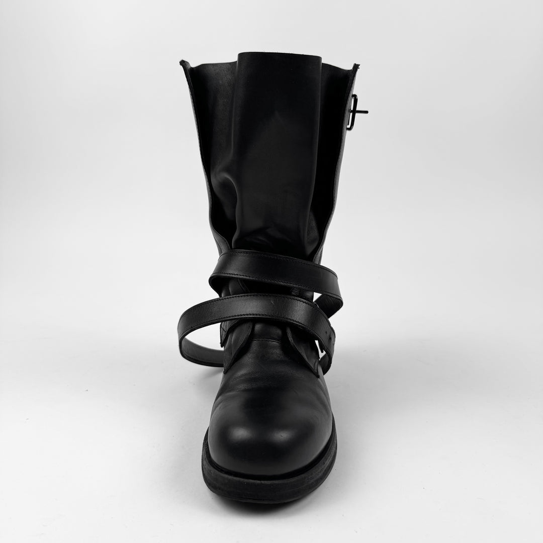 Helmut Lang FW2003 Black Belted Bondage Leather Combat Boots