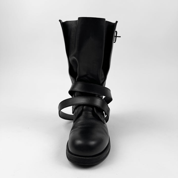 Helmut Lang FW2003 Black Belted Bondage Leather Combat Boots