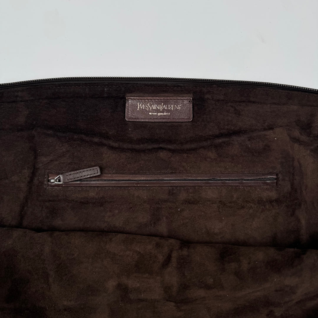 Yves Saint Laurent Rive Gauche SS2002 Brown XL Mombasa Leather Croissant Crossbody Bag
