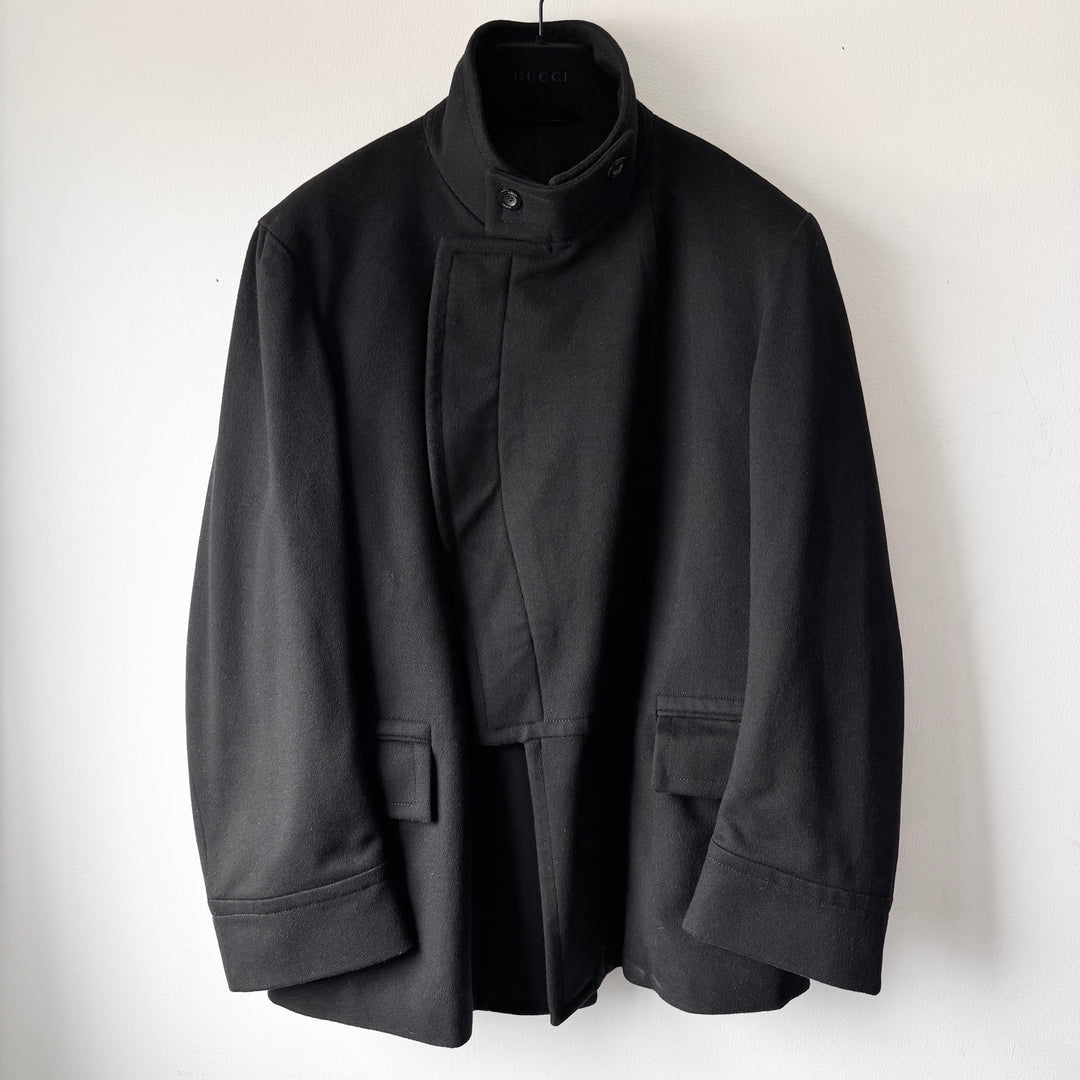 Gucci By Tom Ford FW2002 Black Asymmetrical High Neck Wool Half Coat