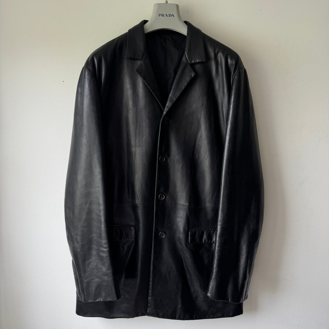 Prada FW1998 Black Lamb Leather Button-Up Overcoat Jacket