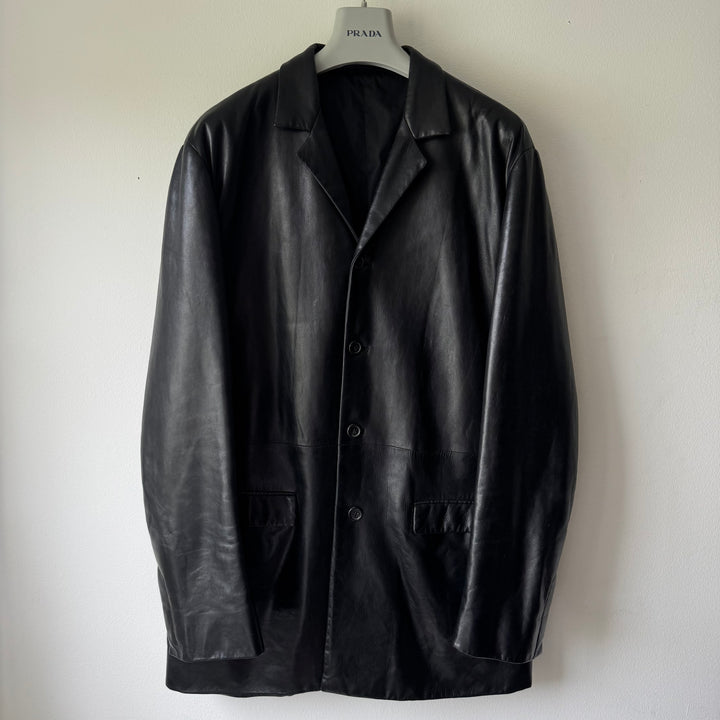 Prada FW1998 Black Lamb Leather Button-Up Overcoat Jacket