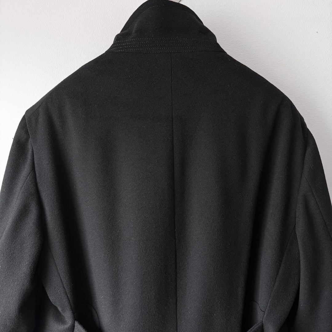 Gucci By Tom Ford FW2002 Black Asymmetrical High Neck Wool Half Coat