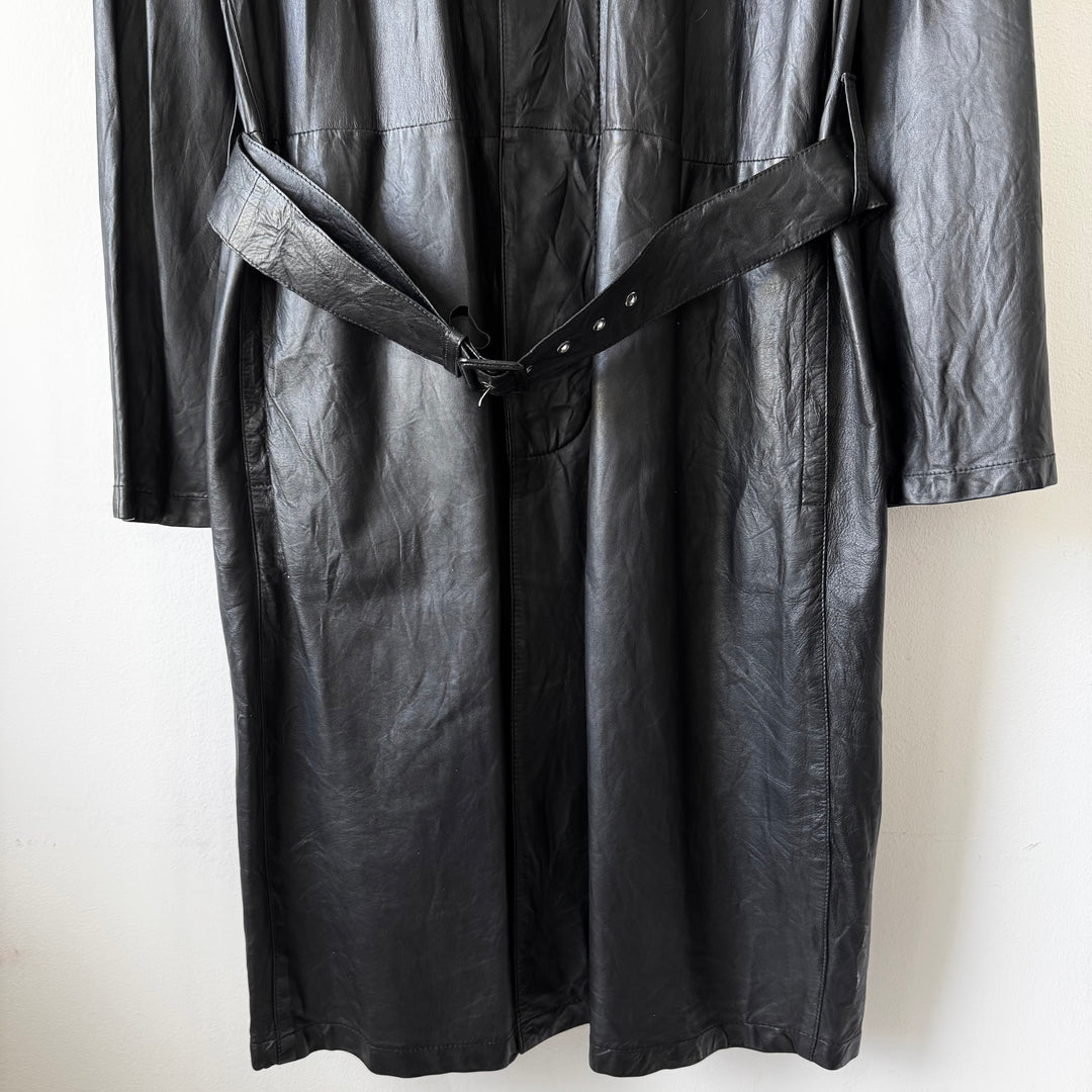Prada FW2004 Black Lamb Nappa Leather Long Trench Coat