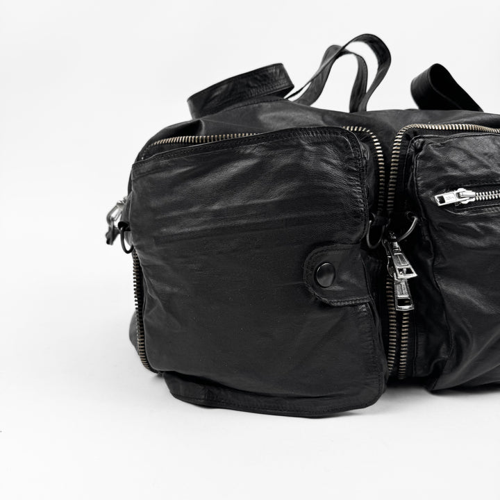 Ann Demeulemeester 2000’s Black Leather Multi-Zip Compartment Crossbody Duffle Bag