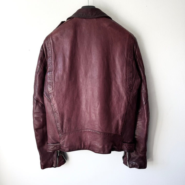 Balmain FW2013 Oxblood Vintage Treated Lamb Leather Double Zip Perfecto Biker Jacket