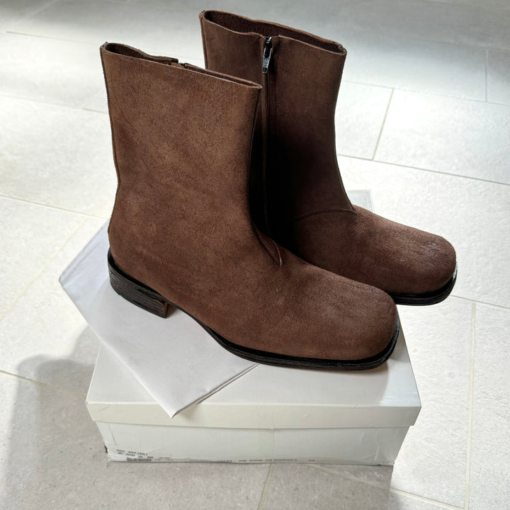 AW2003 Martin Margiela Brown Suede Square Toe Boots