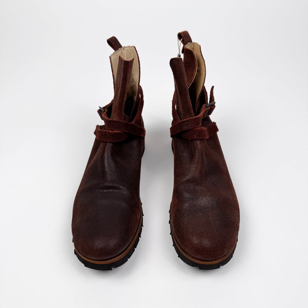 M.A+ Red Bison Leather Buckle Jodhpur Boots w/ Box & Soles