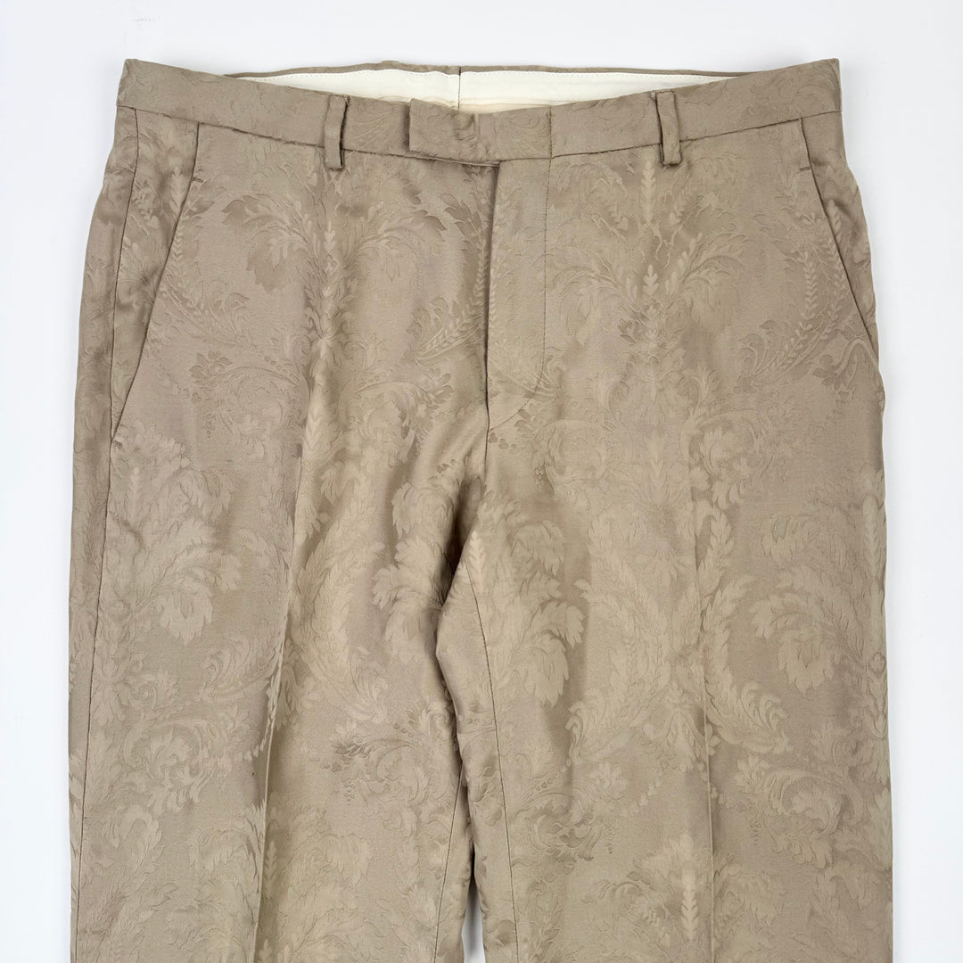 Gucci By Tom Ford SS2000 Champagne Beige Silk Damask Flared Bootcut Pants