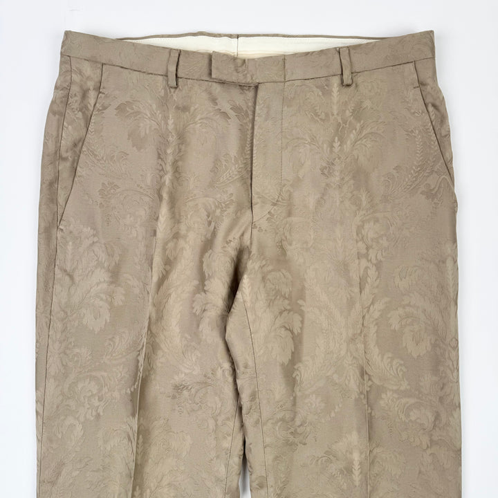 Gucci By Tom Ford SS2000 Champagne Beige Silk Damask Flared Bootcut Pants