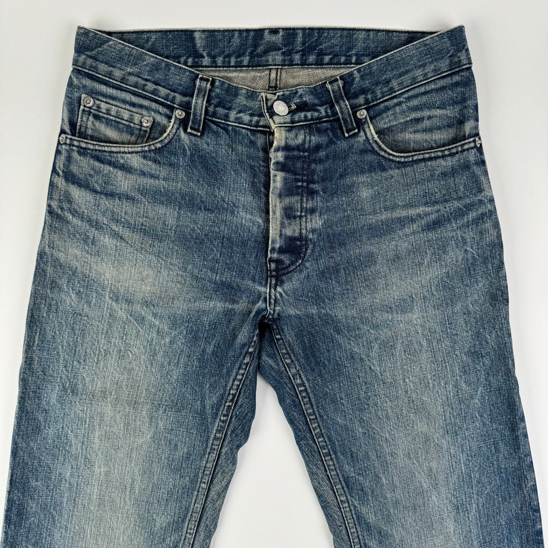 Helmut Lang 1998 Faded Distressed Straight Raw Denim Jeans