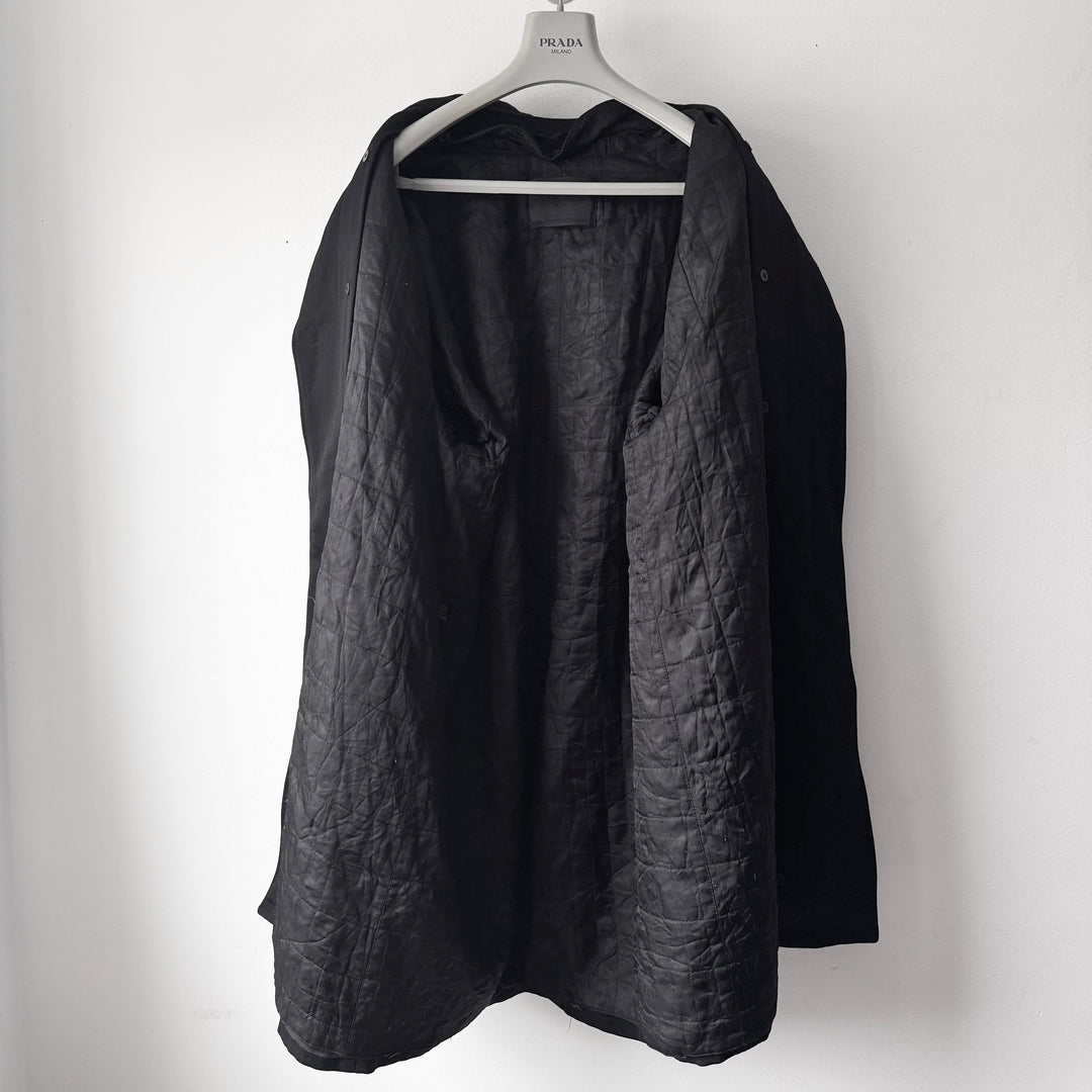 Prada 1990’s Black Wool Quilted Lined Car Coat