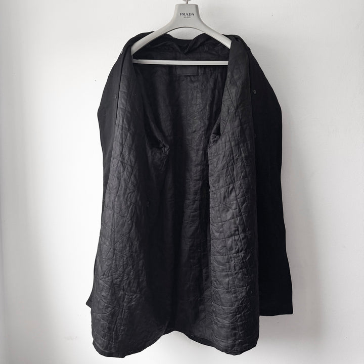 Prada 1990’s Black Wool Quilted Lined Car Coat