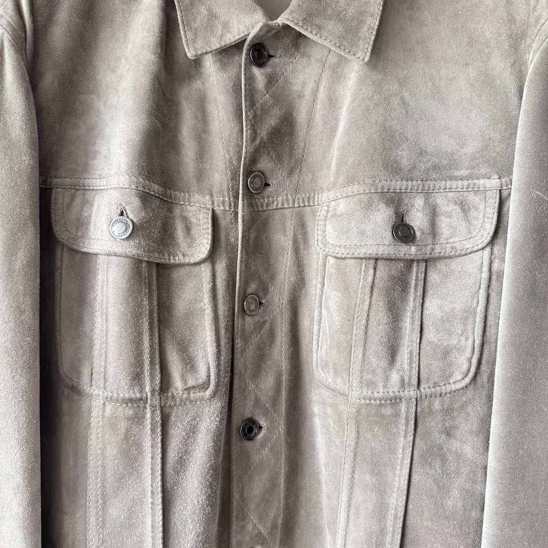 Gucci By Tom Ford 2000’s Gray Suede  Nubuck Trucker Blouson Leather Jacket
