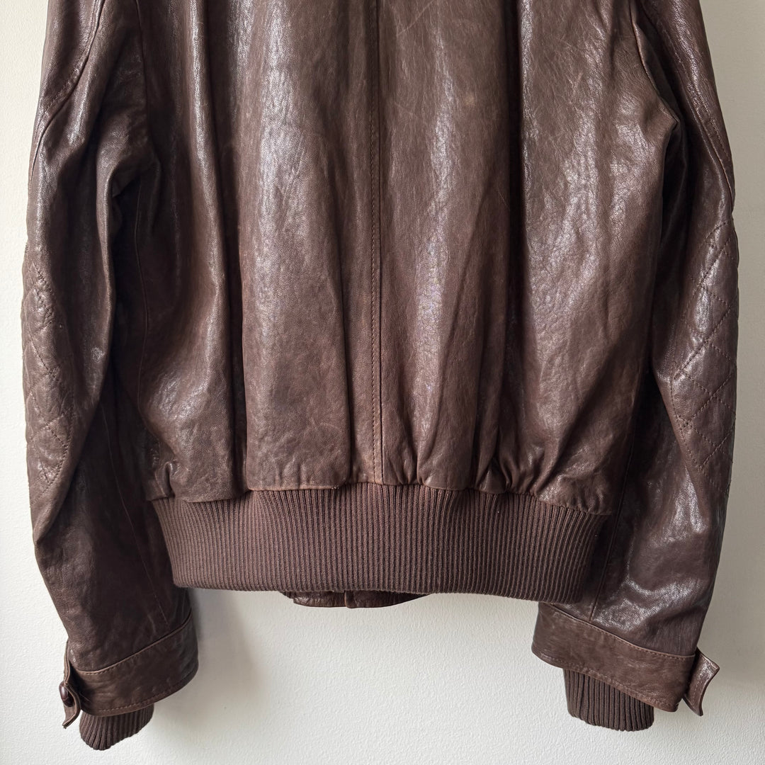 Dolce & Gabbana FW2005 Brown/Black Double Layered Military Bomber Lamb Leather Jacket