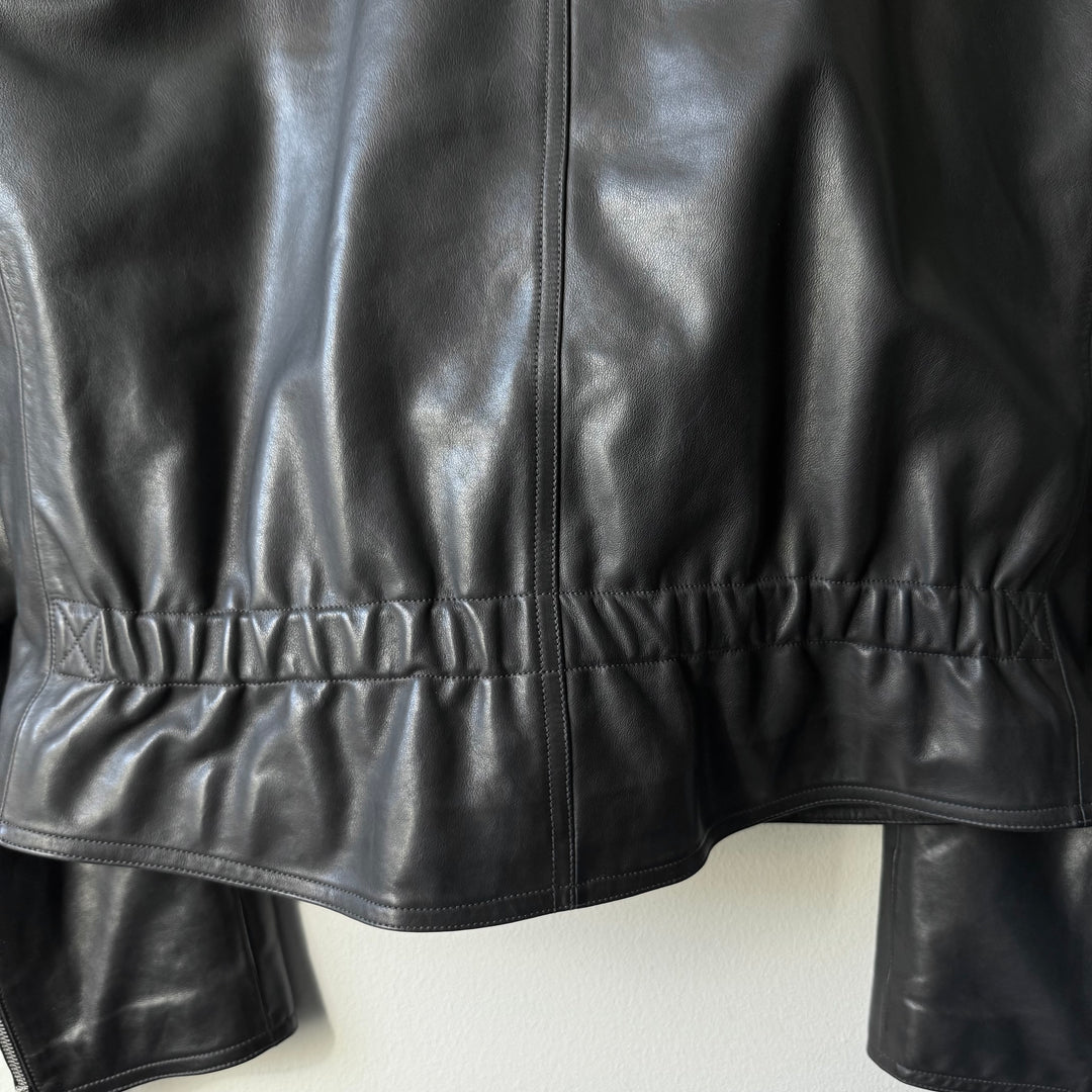 Hermes Black Calf Leather Cashmere Lined Cropped Jacket