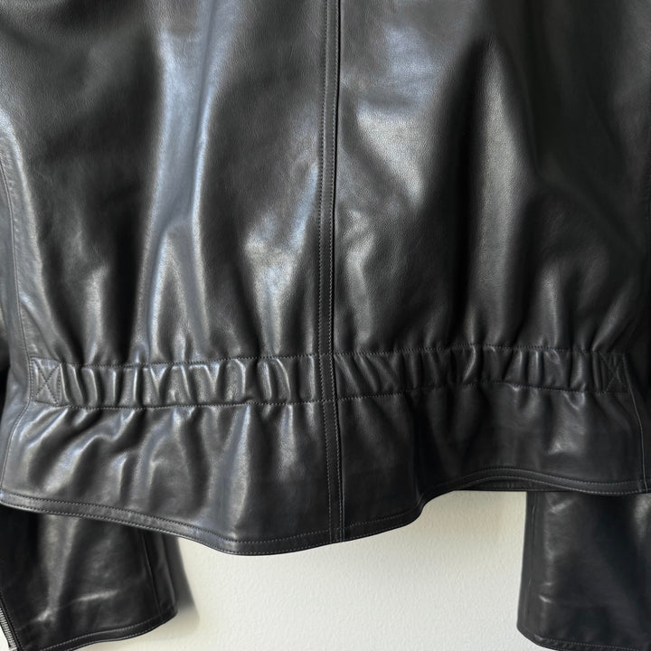 Hermes Black Calf Leather Cashmere Lined Cropped Jacket