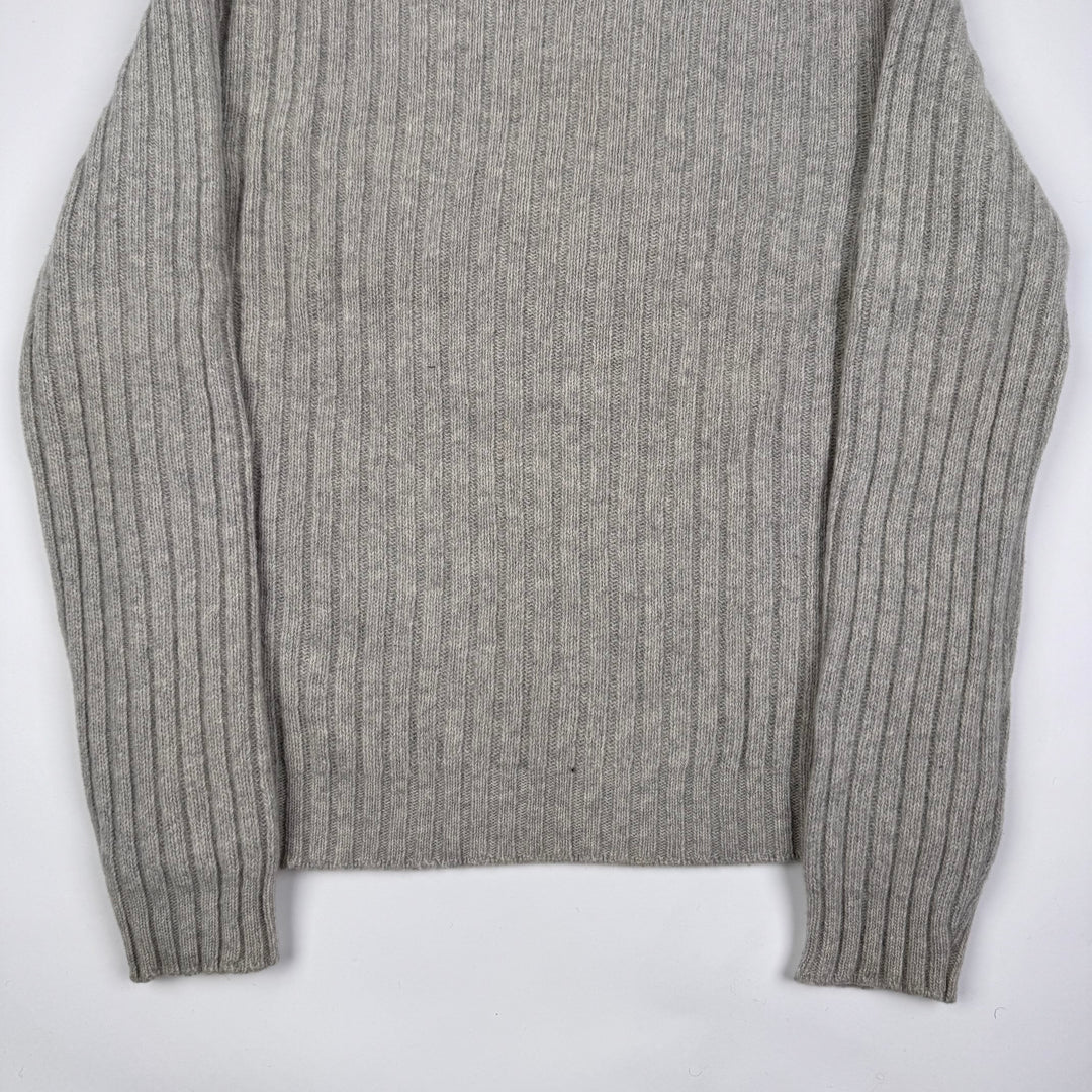 Helmut Lang FW1998 Light Gray Wool Chunky Ribbed Knit Pullover