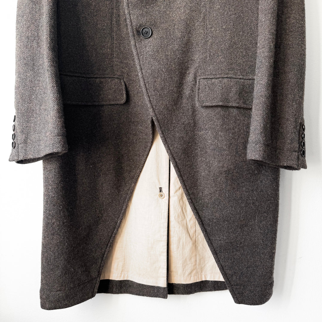 Yohji Yamamoto Pour Homme FW2012 Grey/Brown Wool Asymmetric Stand Collar Coat
