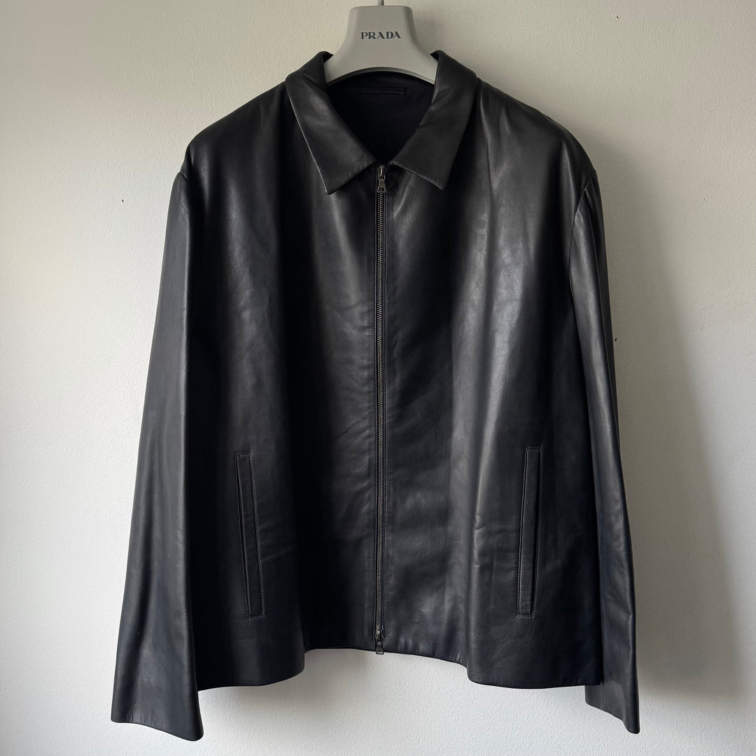 Prada SS1999 Navy Lamb Nappa Leather Zip-Up Blouson Jacket