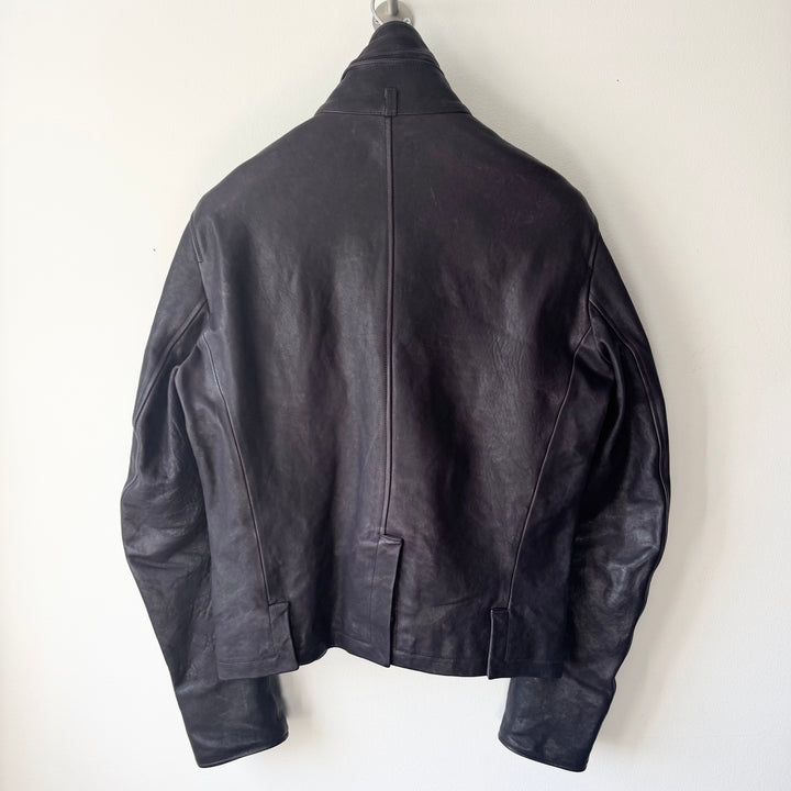 Ann Demeulemeester FW2013 Eggplant Purple High-Neck Leather Jacket