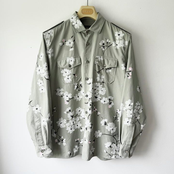 Gucci By Tom Ford SS2003 Cotton Hand Painted Floral Cherry Blossom Military Shirt