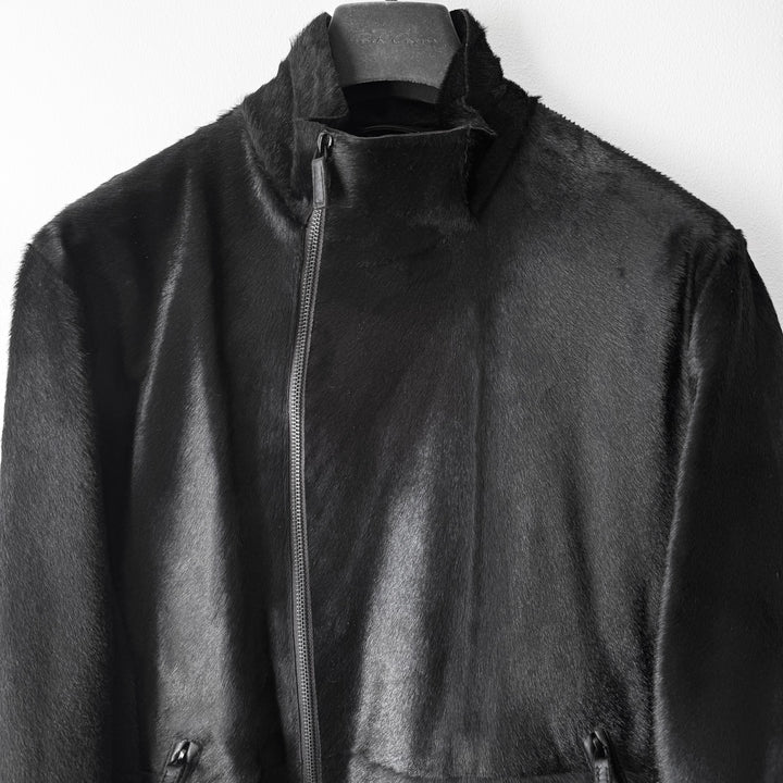 Emporio Armani AW2012 Black ”Pony Hair” Asymmetrical 2-Zip Calf Leather Jacket