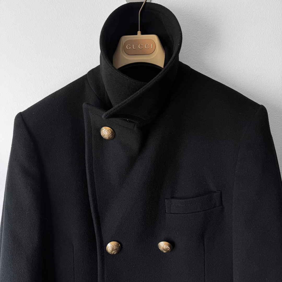 Gucci By Tom Ford FW2003 Black Double Breasted Gold Button Wool Peacoat