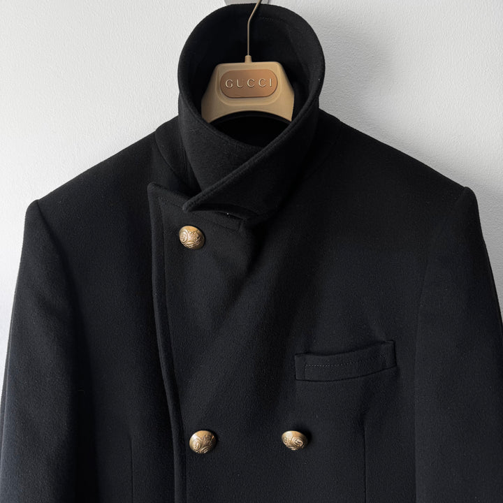 Gucci By Tom Ford FW2003 Black Double Breasted Gold Button Wool Peacoat