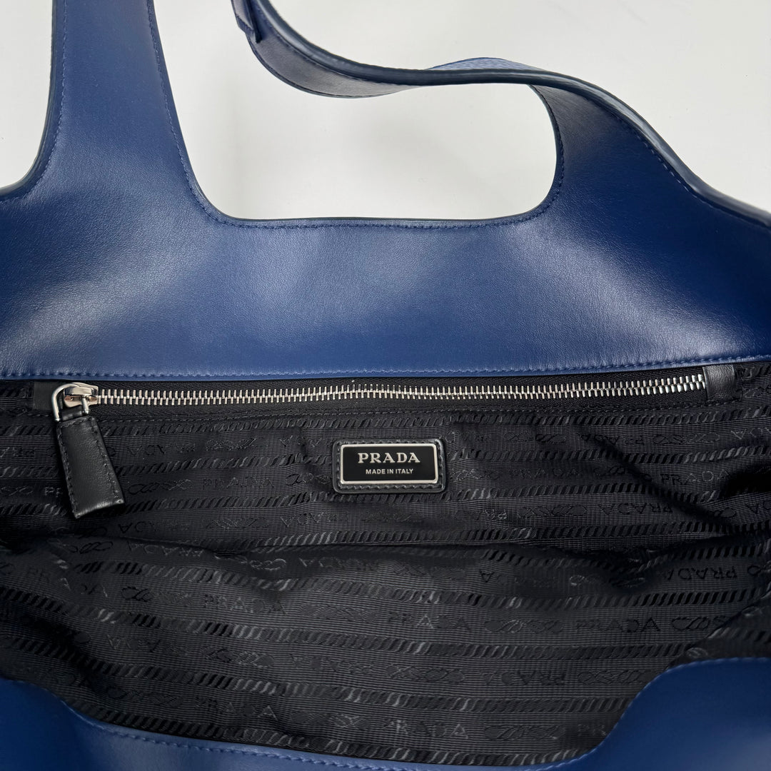 Prada Blue Triangle Logo Nappa Leather Large Tote Bag