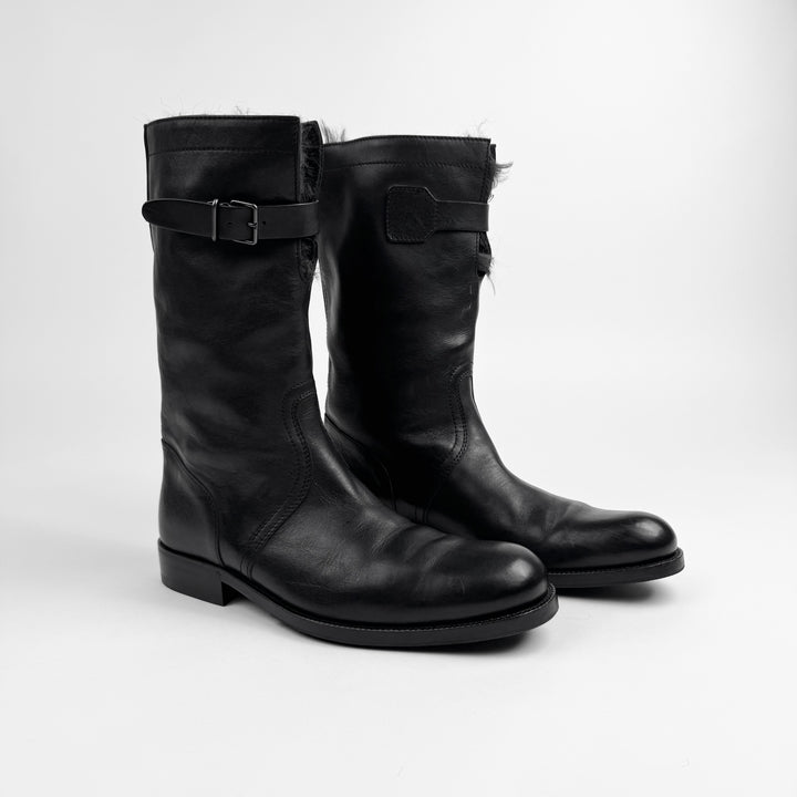 Gucci 2000's Black Shearling Leather Biker Boots