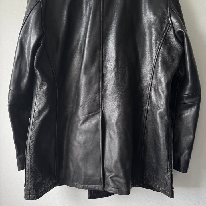 Prada 1990's Black Calf Leather 4-Pocket Double Breasted Peacoat Jacket