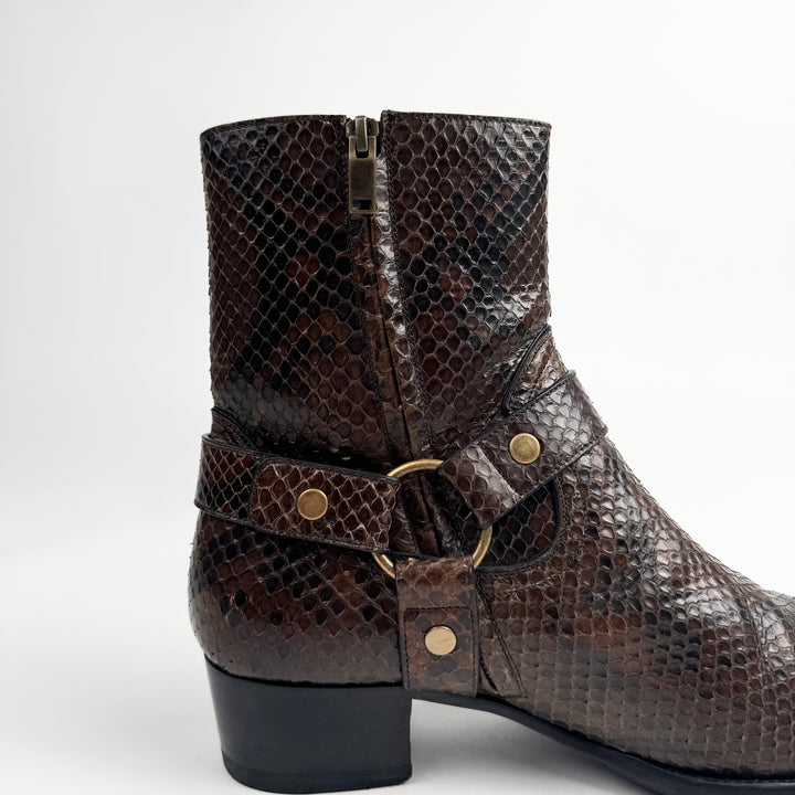 Saint Laurent By Hedi Slimane FW2016 Brown Python Leather Wyatt Harness Boots
