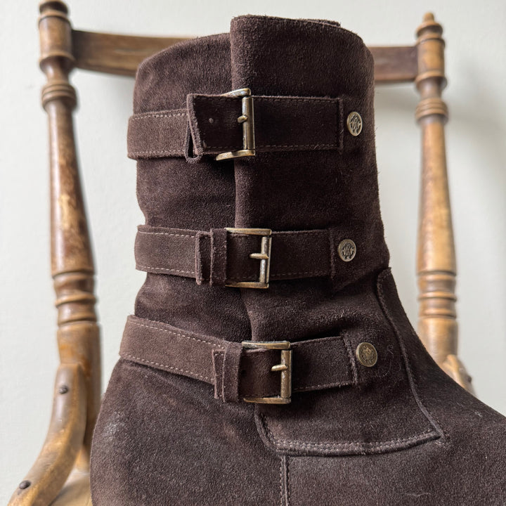 Roberto Cavalli 2000’s Brown Suede Leather Biker Boots