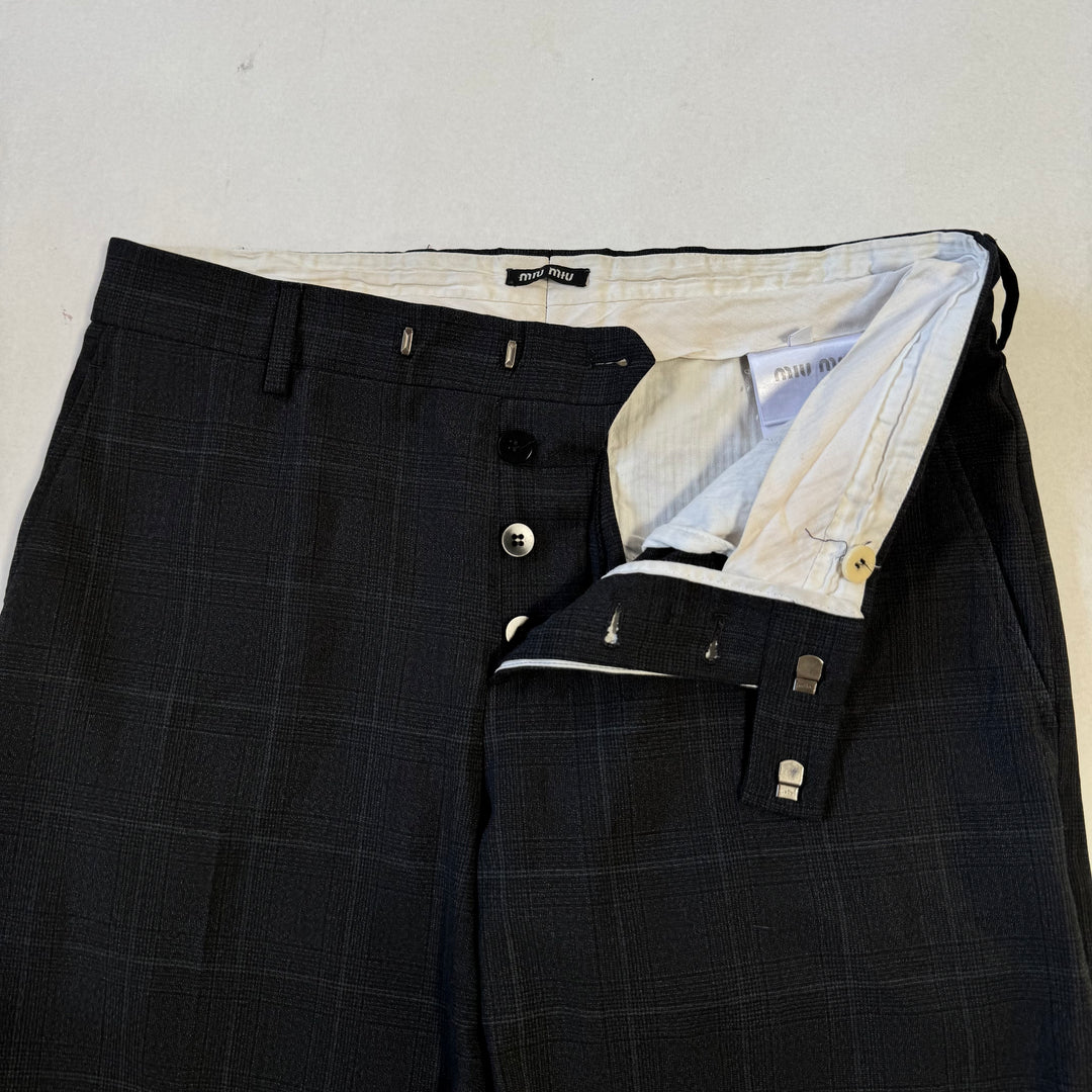 Miu Miu 2022 Checkered Prince Of Wales Pleated Fine Wool Pants