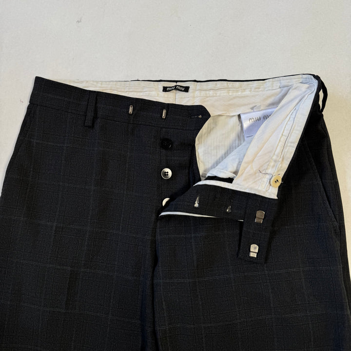 Miu Miu 2022 Checkered Prince Of Wales Pleated Fine Wool Pants