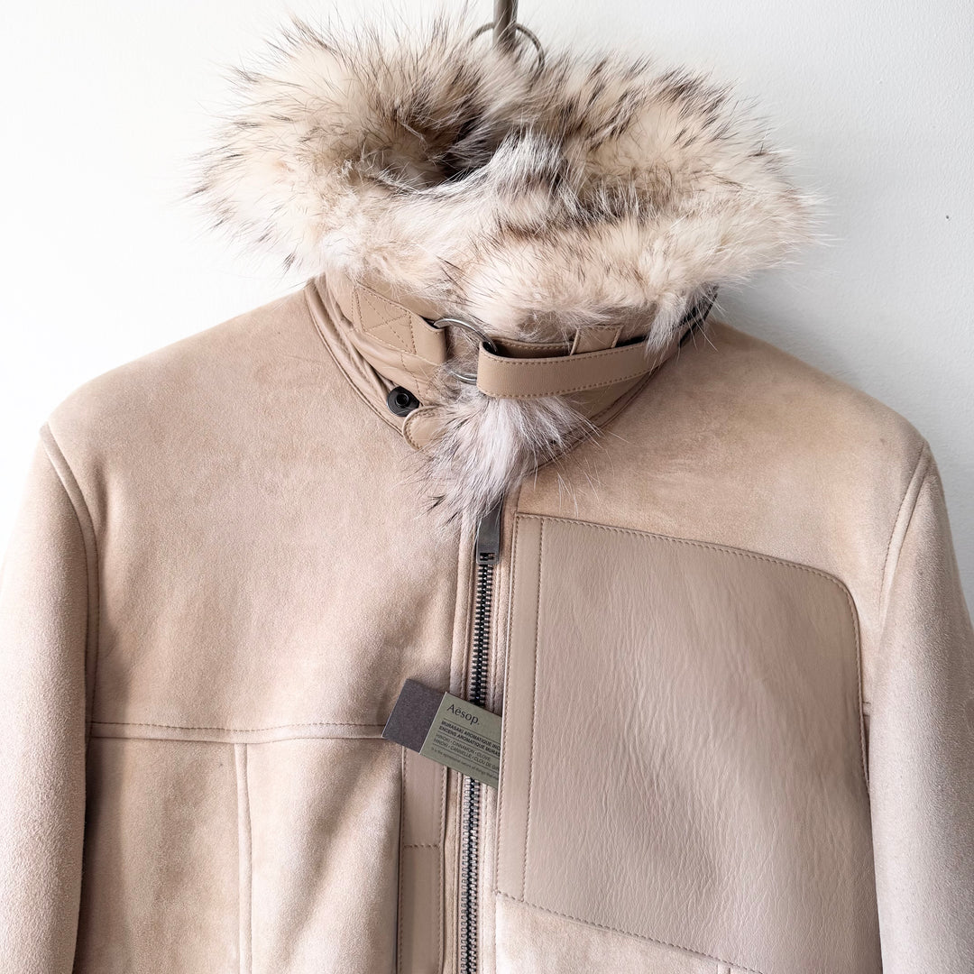 Gucci By Tom Ford 2000's Fox Fur Collar Shearling Leather Bomber Jacket