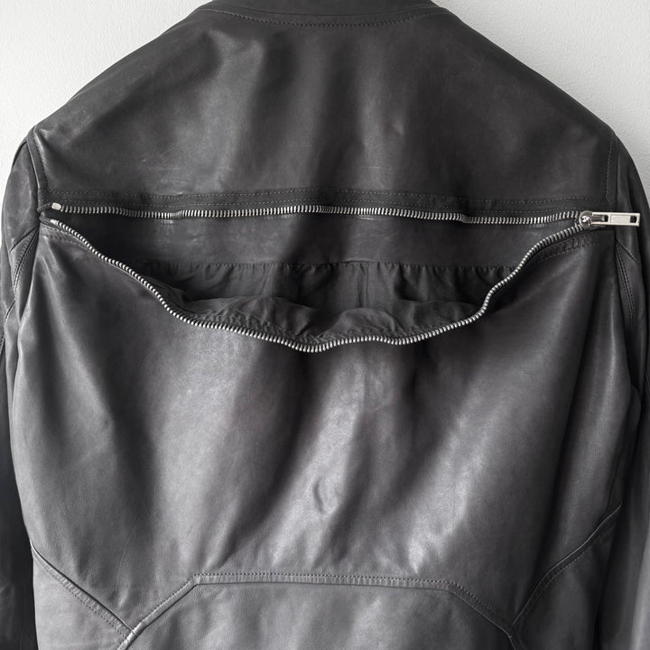 Rick Owens SS2010 Dark Shadow Gray Globa Back-Zip Lamb Leather Jacket