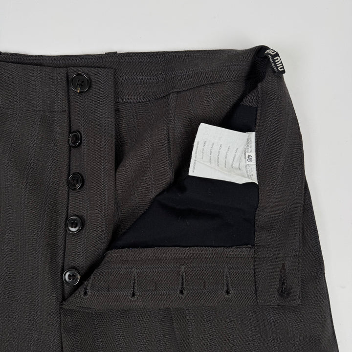 Miu Miu 2000’s Dark Gray/Brown Wool Pinstriped Wide Leg Suit Pants