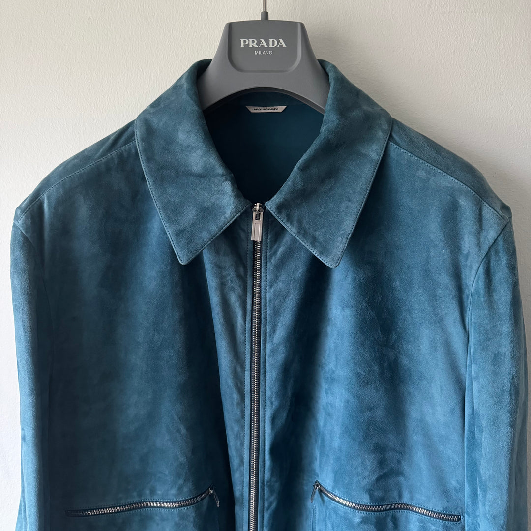 Hermes Blue Nubuck Leather Bomber Jacket