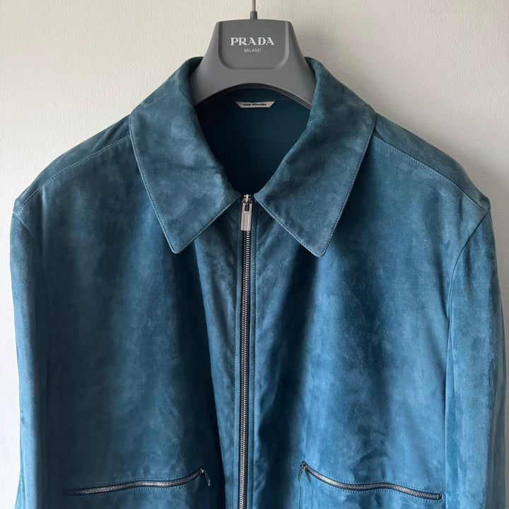 Hermes Blue Nubuck Leather Bomber Jacket